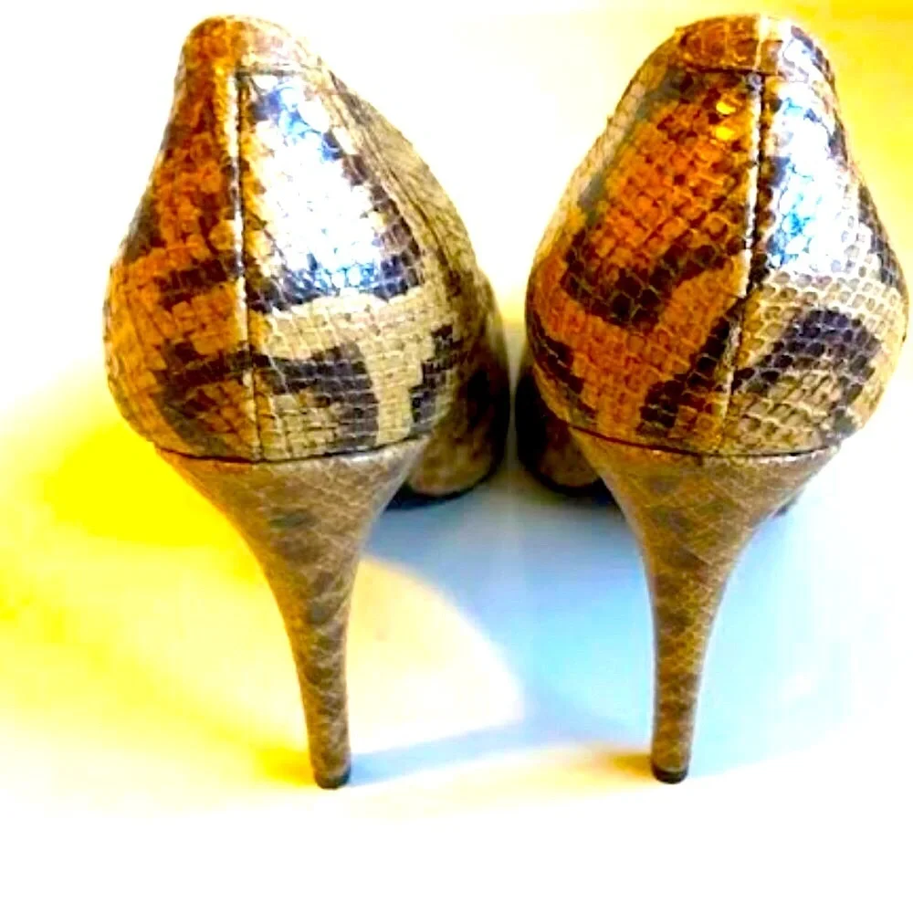 BRUNO MAGLI Vint Y2K Couture Genuine Python Stiletto Pump Peep-toe Roccio 8.5